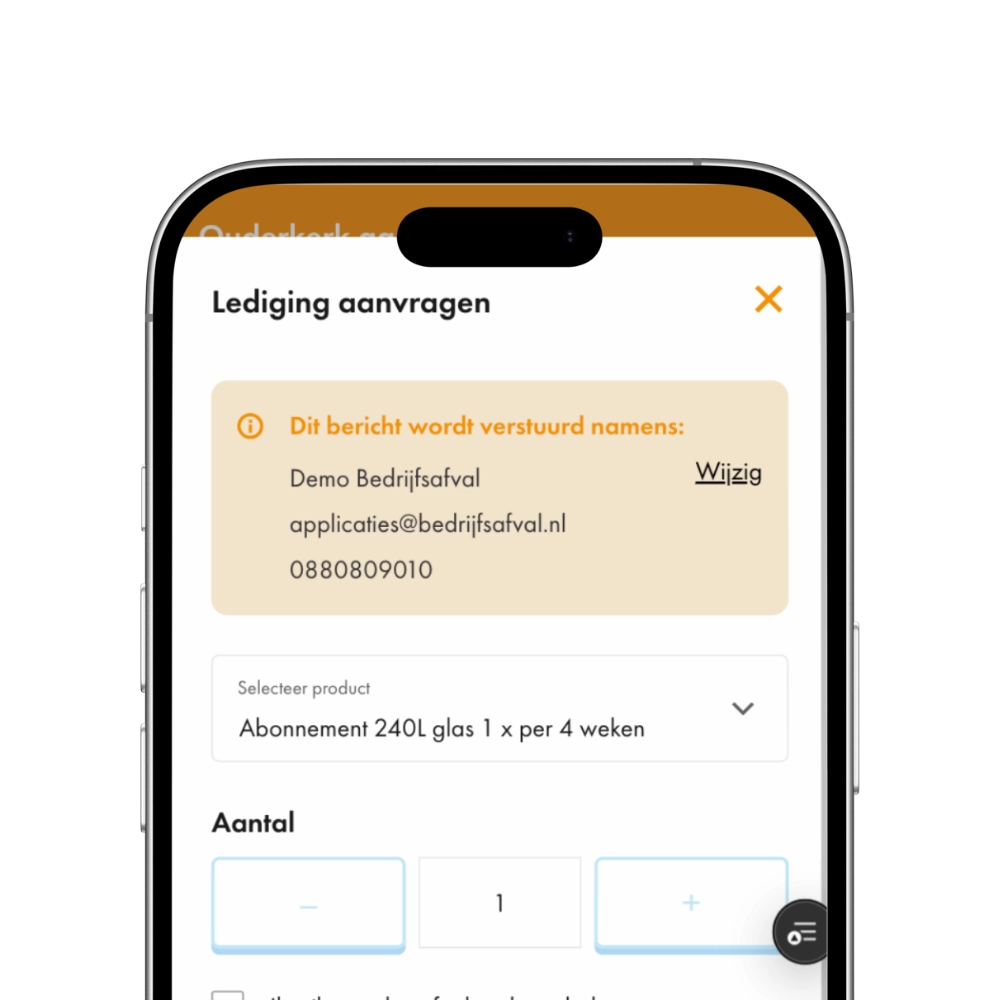 Demo van ledigen aanvragen via MijnBedrijfsafval icoon